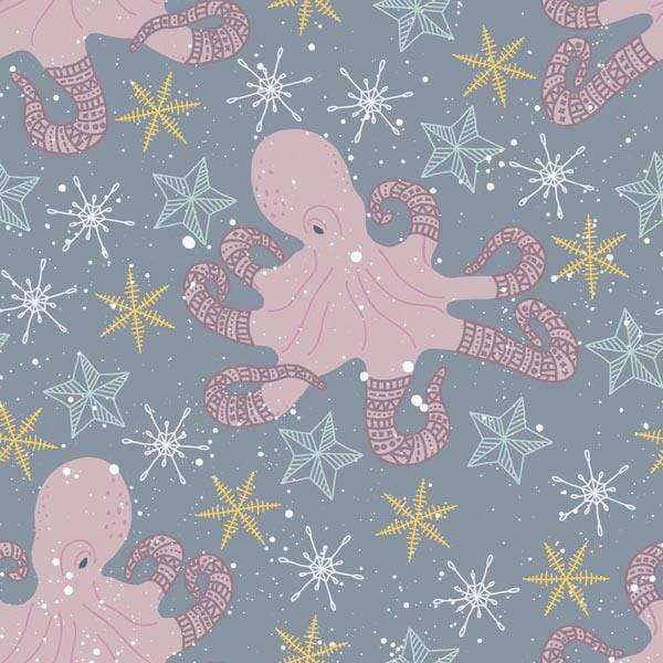 Illustration of octopuses and starfish with sea-inspired accents on a gray background