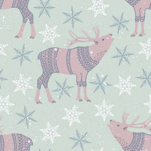 Illustrative reindeer and snowflakes pattern on a muted background