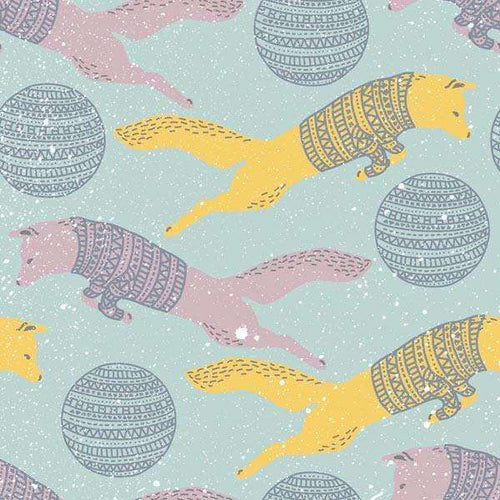 Illustrated dachshunds in sweaters with knitted balls on a speckled background