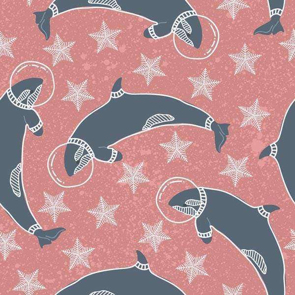 Stylized dolphins and starfish pattern on pink background