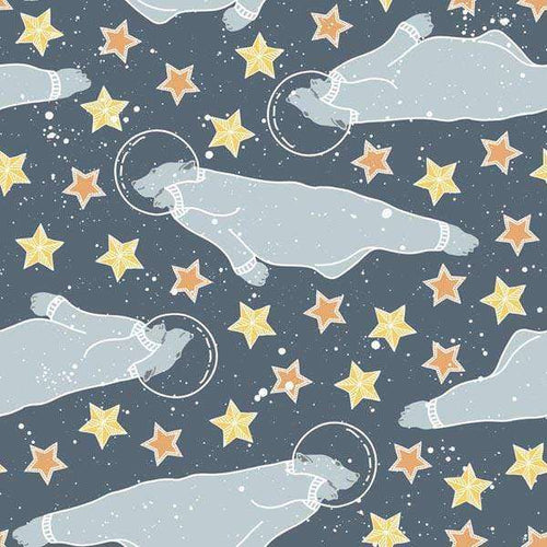 Whimsical pattern featuring stars and translucent bottles on a dark background