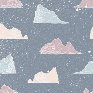 Snowy icebergs pattern on a starlit navy blue background