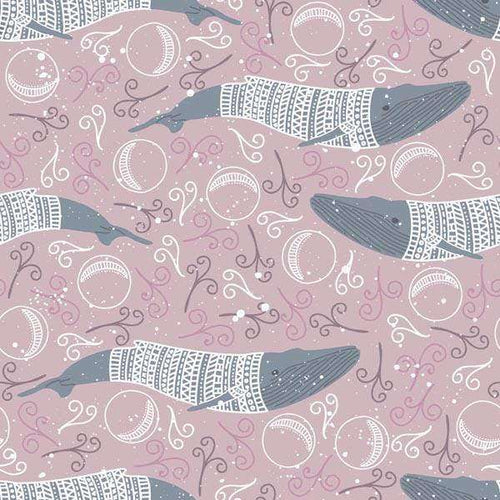Seashell and Narwhal pattern on a mauve background