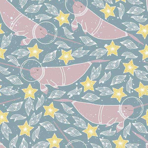 Whimsical narwhals with stars and feathers pattern