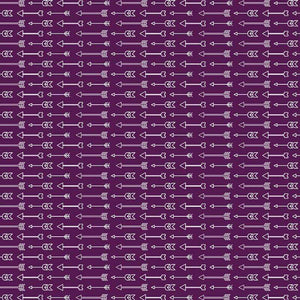 Repeated pattern of white arrows and stripes on a purple background