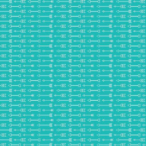 Aquamarine background with white arrows and abstract lines