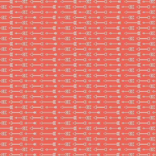 Repetitive arrow pattern on a coral background