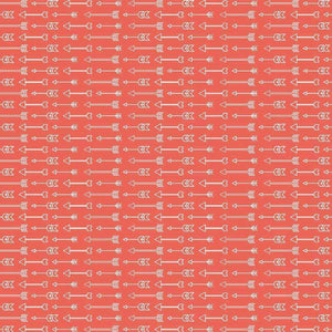Repetitive arrow pattern on a coral background
