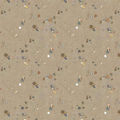 Seamless pattern of scattered pebbles on sandy background