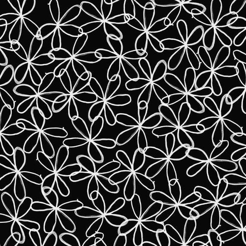 Black and white floral line art pattern