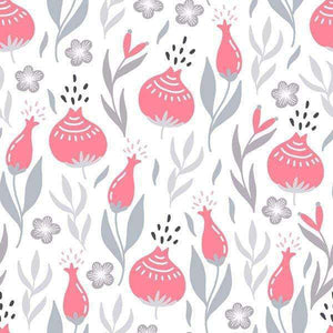 Hand-drawn pomegranate and floral pattern in soft color palette