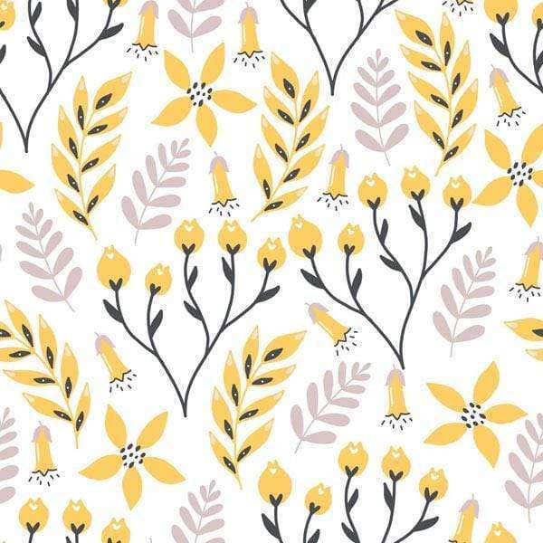 Yellow and grey floral pattern on white background
