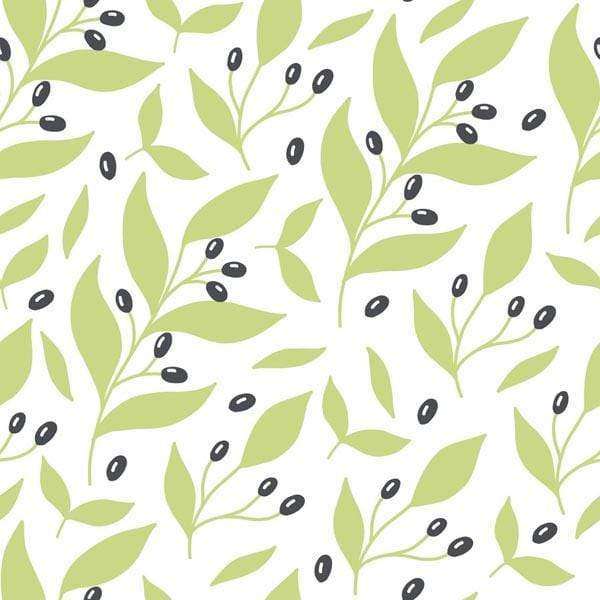 Green leafy pattern with black olives
