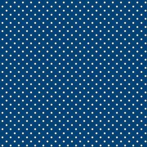 Navy blue fabric with evenly spaced white polka dots