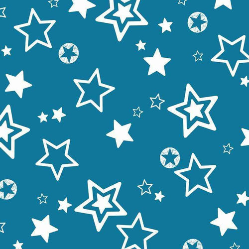Assorted white stars on a turquoise background