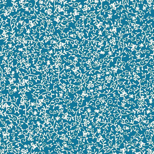 Intricate white floral pattern on a deep teal background