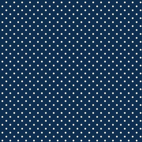 Navy blue background with white polka dots