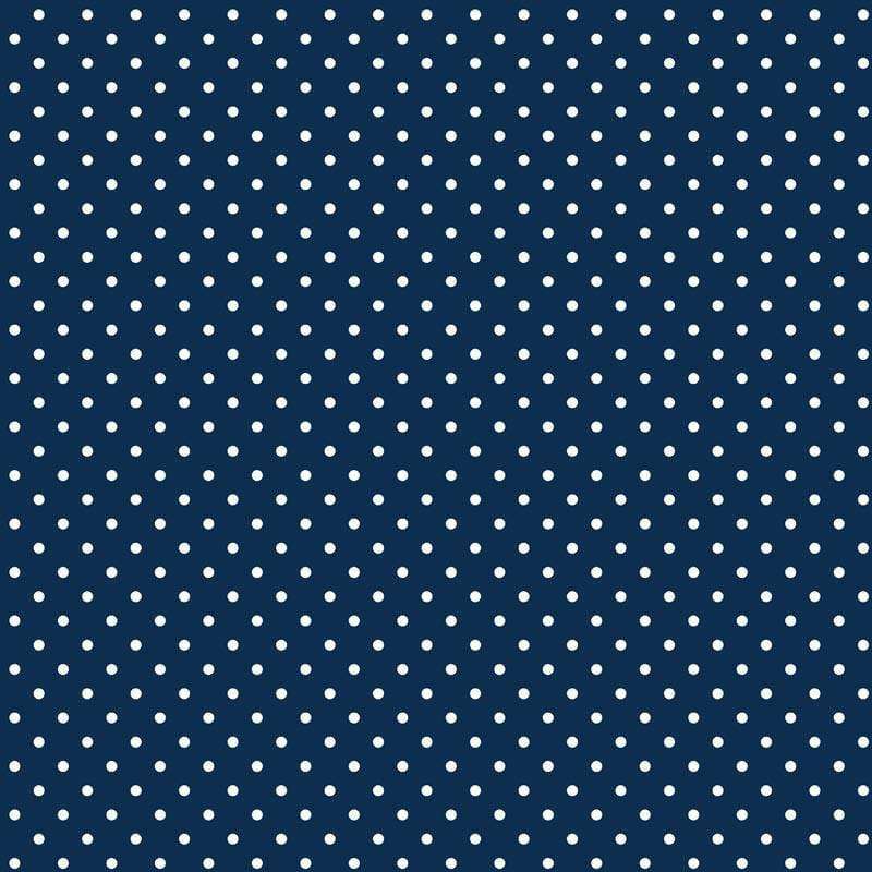Navy blue background with white polka dots