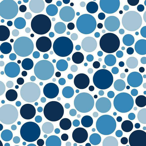 Assorted blue circles on a white background