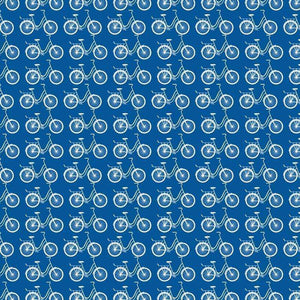 Repeated vintage bicycle pattern on a blue background