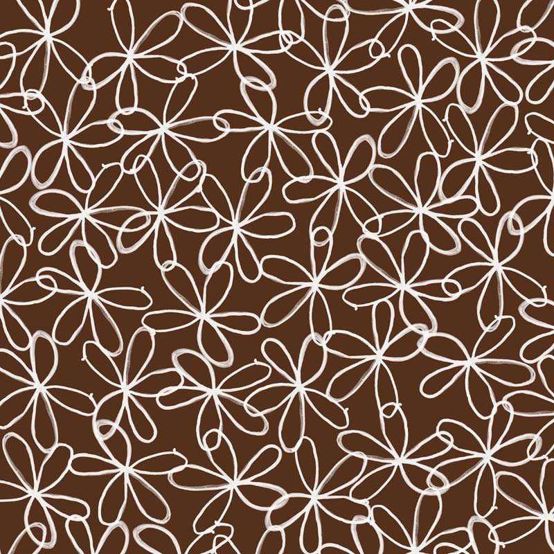 White abstract floral pattern on a brown background