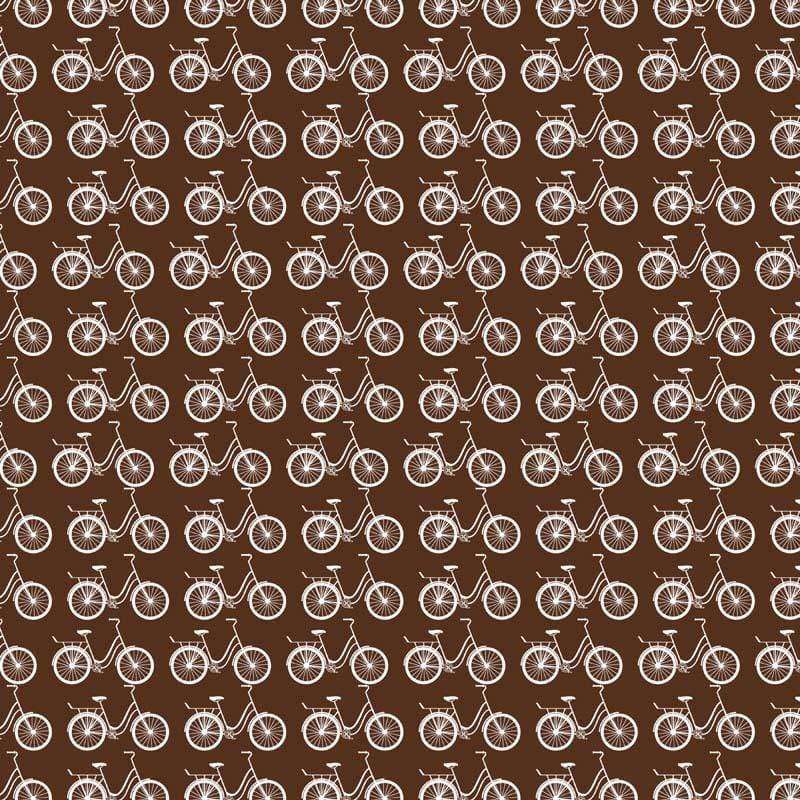 Repeated vintage bicycle pattern on a brown background