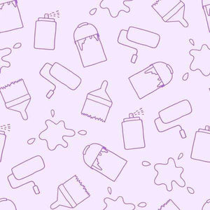 Various painting tools pattern on a lavender background