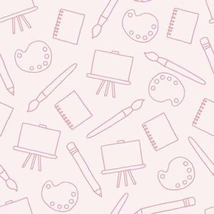 Artistic crafting tools pattern on pastel background