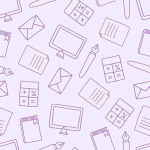 Illustrated office and stationery items pattern