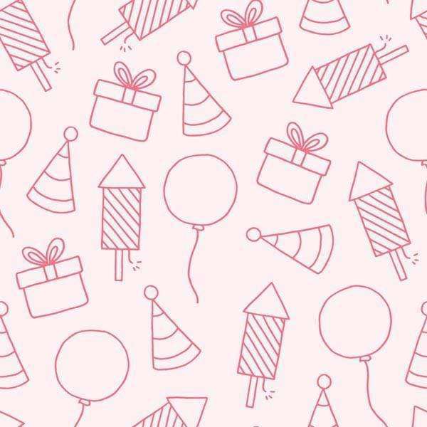 Hand-drawn party elements pattern on pink background