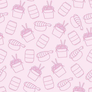 Illustration of assorted sweet treats on a pink background