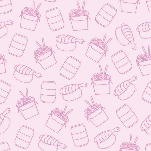 Illustration of assorted sweet treats on a pink background