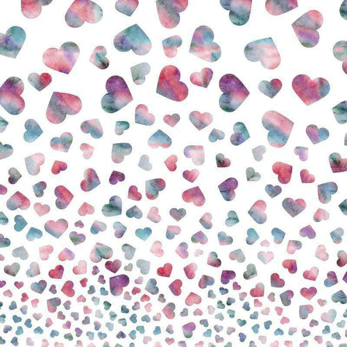 Watercolor hearts in shades of pink and blue