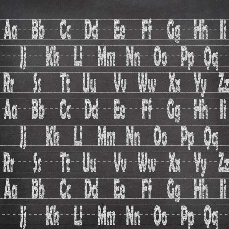 Printed vinyl pattern with a chalkboard appearance showcasing a hand-drawn alphabet