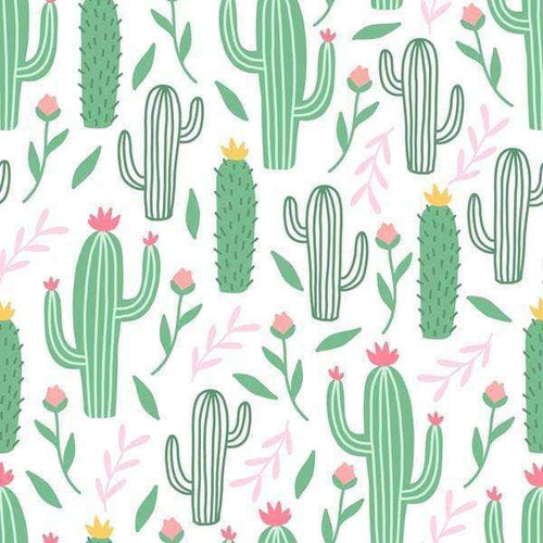 Seamless cactus pattern with pink flowers