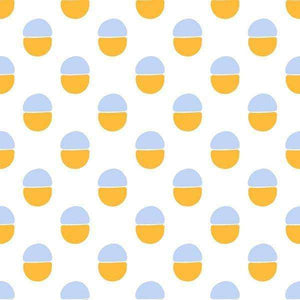 Repeated pattern of yellow and blue semi-circles on a white background