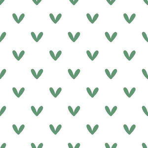 Green heart-shaped geometric pattern on off-white background