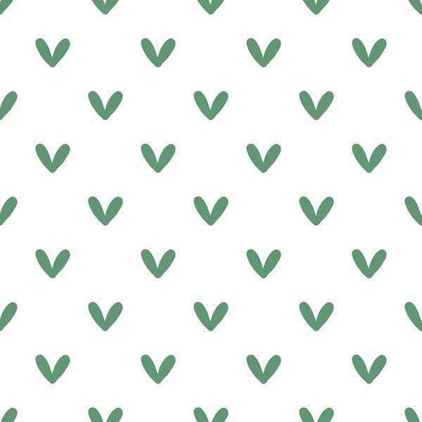 Green heart-shaped geometric pattern on off-white background