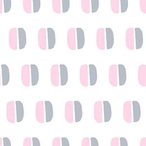 Abstract pattern with alternating blush pink and slate grey rounded rectangles on a white background