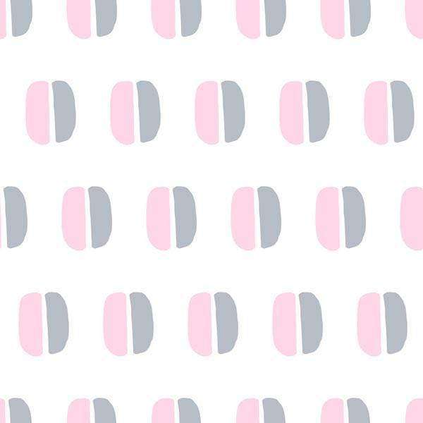 Abstract pattern with alternating blush pink and slate grey rounded rectangles on a white background