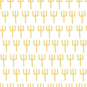 Pattern of stylized golden forks on a white background