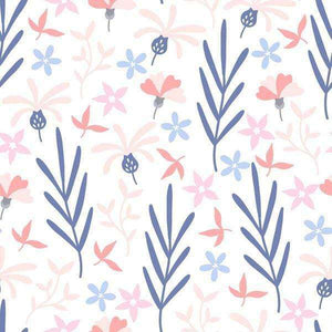 Floral pattern with pastel flowers and leaves