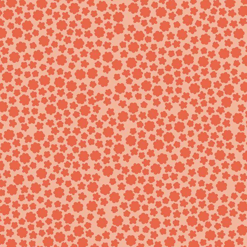 Repeated coral floral pattern on a peach background