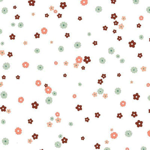 Scattered floral patterns on a white background