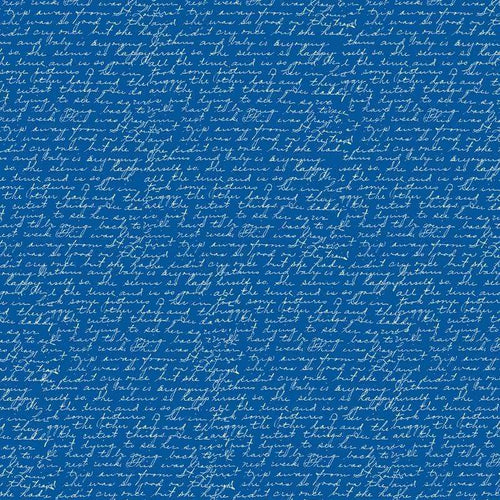 Seamless handwritten script pattern on a blue background