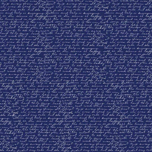 Intricate cursive handwriting on a navy blue background