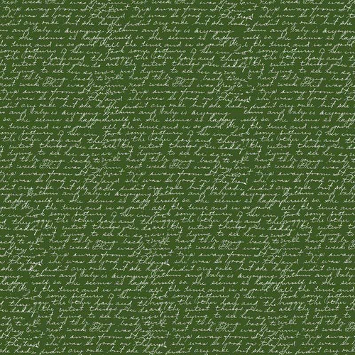 Cursive handwritten text pattern on olive green background