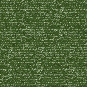 Cursive handwritten text pattern on olive green background