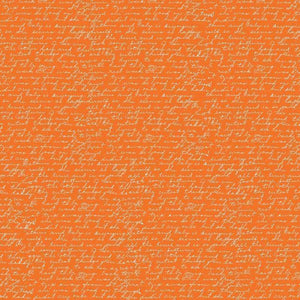 Orange background with white cursive handwriting pattern