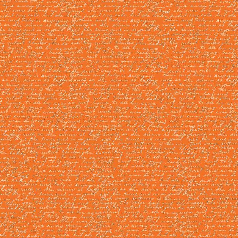 Orange background with white cursive handwriting pattern
